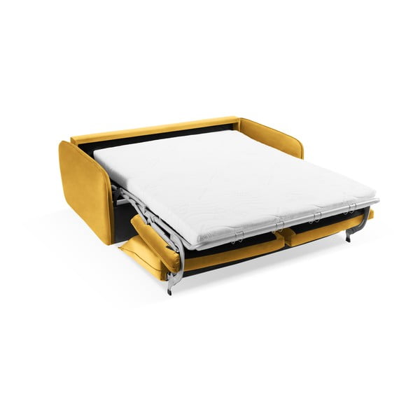 Gorčično rumena žametna raztegljiva sedežna garnitura 194 cm Vienna – Cosmopolitan Design-image-4