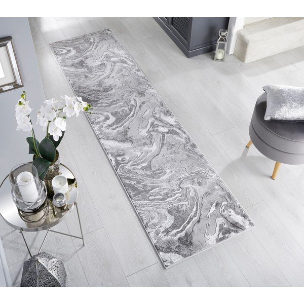 Siv/srebrn tekač 80x300 cm Marbled – Flair Rugs-image-1