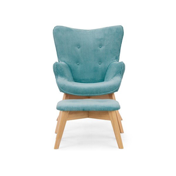 Turkizen fotelj z naslonjalom za noge iz rebrastega žameta Niko – Ropez-image-3