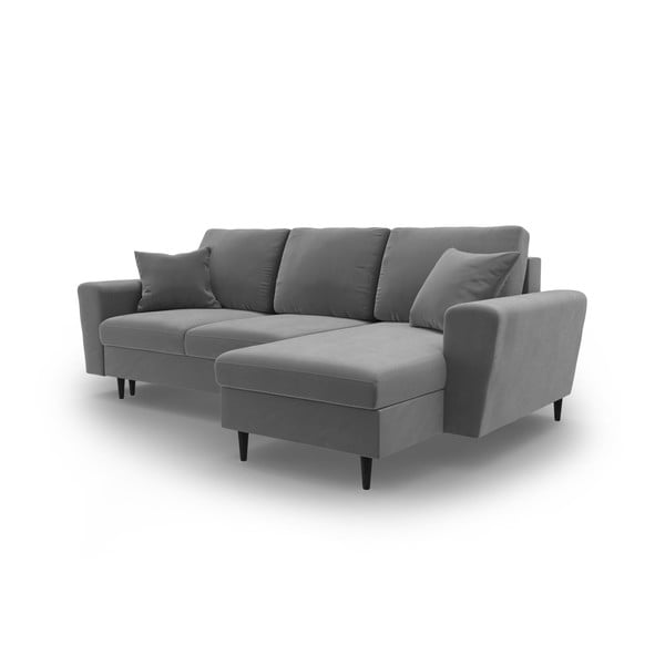 Svetlo siva žametna raztegljiva kotna sedežna garnitura s prostorom za shranjevanje Kyoto – Cosmopolitan Design-image-4