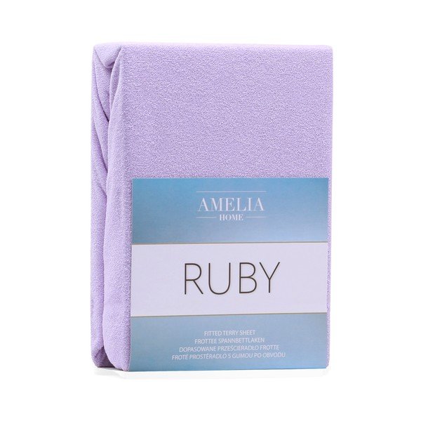 Vijolična elastična rjuha za zakonsko posteljo AmeliaHome Ruby Siesta, 180/200 x 200 cm-image-1