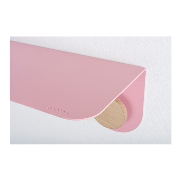 Rožnata stenska polica iz jekla z detajli iz hrastovega lesa z 2 kavljema Gazzda Hook, dolžina 70 cm-image-3