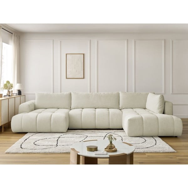 Bež raztegljiva/s prostorom za shranjevanje kotna sedežna garnitura (desni kot/v obliki črke "U") Fuji – Bobochic Paris-image-1