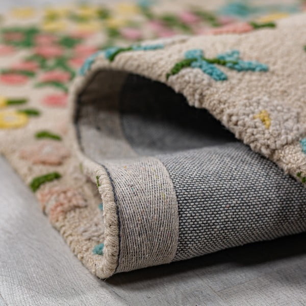 Kremno bela ročno tkana volnena preproga 200x290 cm Emilia Floral – Flair Rugs-image-3