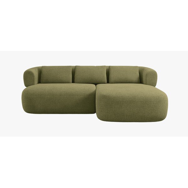 Zelena kotna sedežna garnitura iz tkanine bouclé (desni kot/z ležalnikom) Jenny – Micadoni -image-1