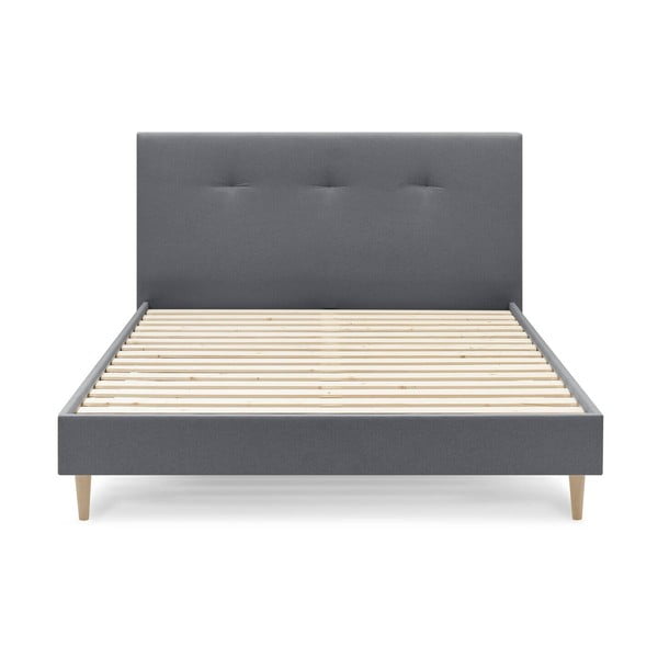 Temno siva oblazinjena zakonska postelja z letvenim dnom 160x200 cm Tory - Bobochic Paris-image-1