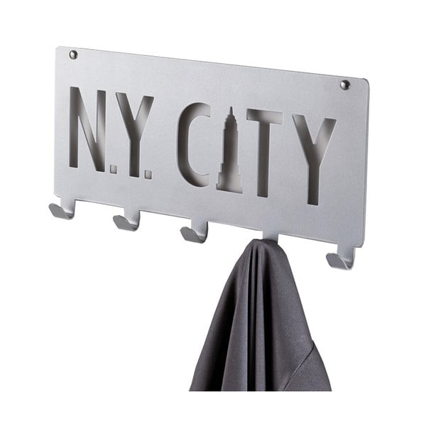 Siv stenski obešalnik s 5 kavlji Compactor NY City