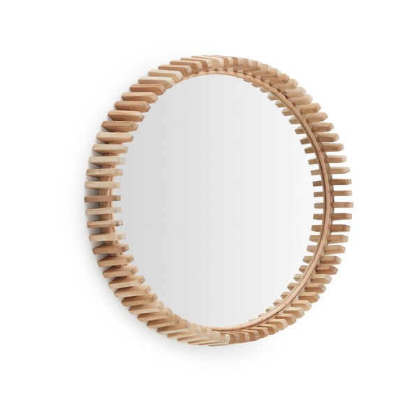 Stensko ogledalo z lesenim okvirjem ø 60 cm Polke – Kave Home