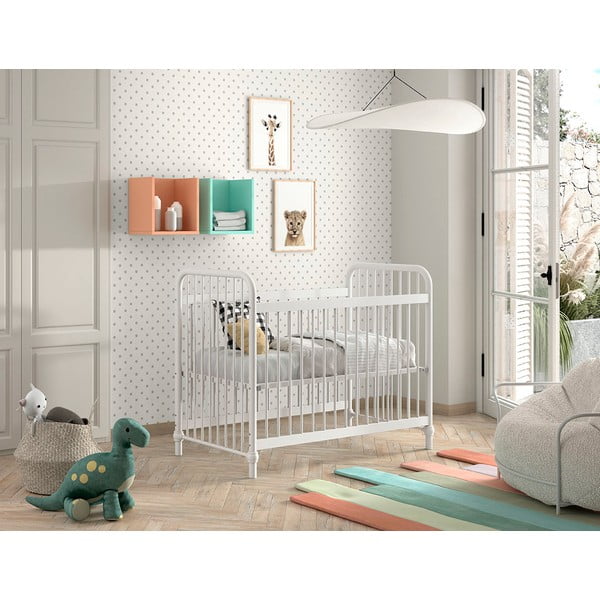 Bela kovinska otroška posteljica 60x120 cm BRONXX – Vipack-image-1