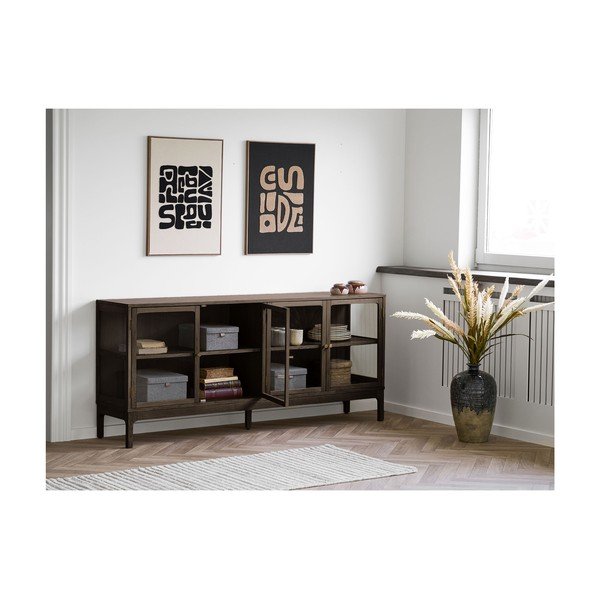 Temno rjava vitrina v hrastovem dekorju 180x80x40 cm Zamora – House Nordic-image-1
