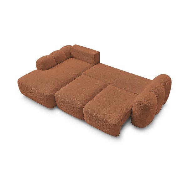 Oranžna raztegljiva/s prostorom za shranjevanje kotna sedežna garnitura iz tkanine bouclé (levi kot/z ležalnikom) Montaigne – Bobochic Paris-image-3