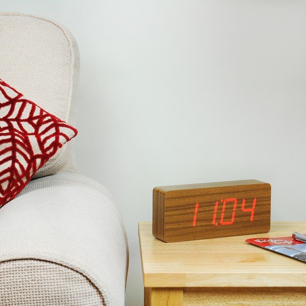 Temno rjava budilka z rdečim zaslonom LED Gingko Slab Click Clock-image-4