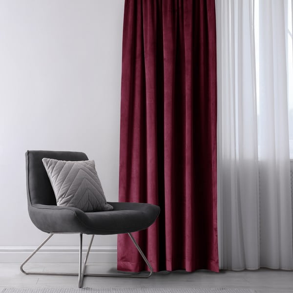 Bordo rdeča žametna zavesa za delno zatemnitev 140x270 cm Eyelets – Restilo-image-1