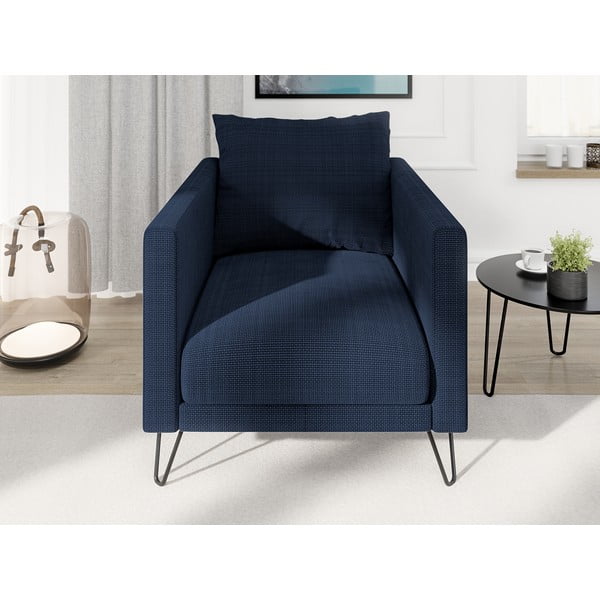 Temno moder fotelj iz šenilje Freya – Ropez-image-1