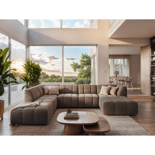 Zelena kotna sedežna garnitura iz tkanine bouclé (v obliki črke "U") Aloha – Makamii-image-1