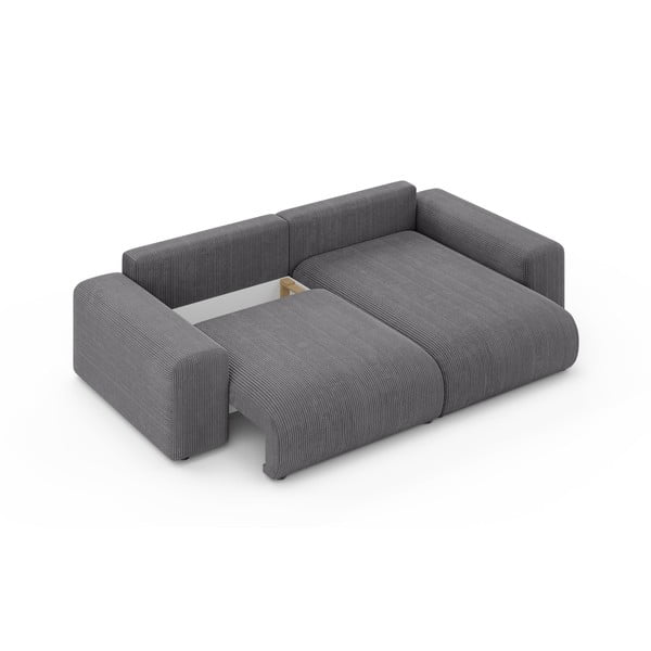Siva raztegljiva kotna sedežna garnitura iz rebrastega žameta s prostorom za shranjevanje (s kotom po izbiri) Luma – Ropez-image-4