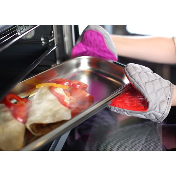 Rdeče-siva bombažna kuhinjska rokavica s silikonom Vialli Design Hot Touch-image-2