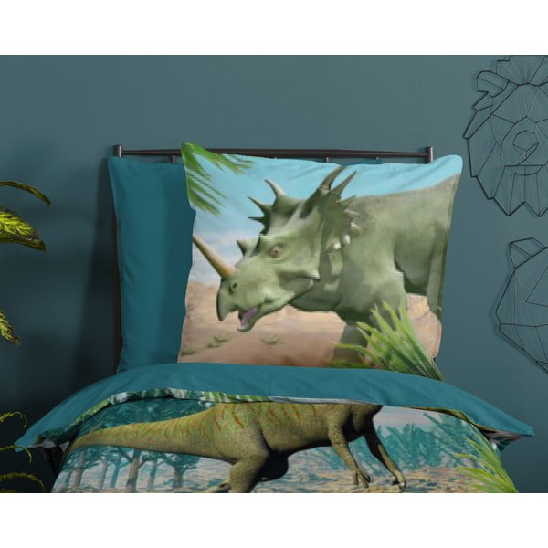 Zelena/modra enojna bombažna otroška posteljnina 140x200 cm Dino – Good Morning-image-2