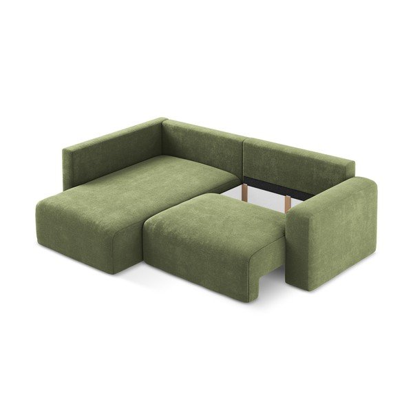 Zelena raztegljiva/s prostorom za shranjevanje kotna sedežna garnitura iz šenilje (levi kot/v obliki črke L) Kona – Makamii-image-4