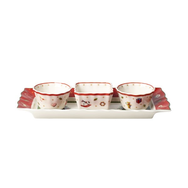 Komplet 3 porcelanastih servirnih skled s pladnjem z božičnim motivom Villeroy&Boch