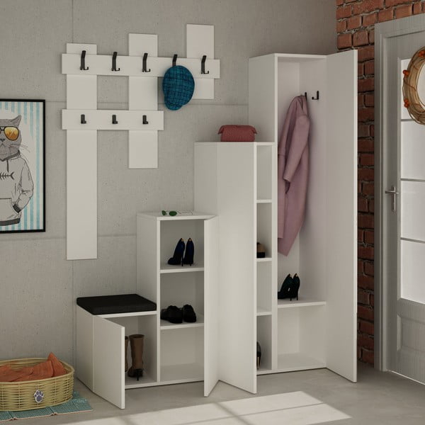 Homitis Up bela garderobna omara in set stenskih obešalnikov-image-1