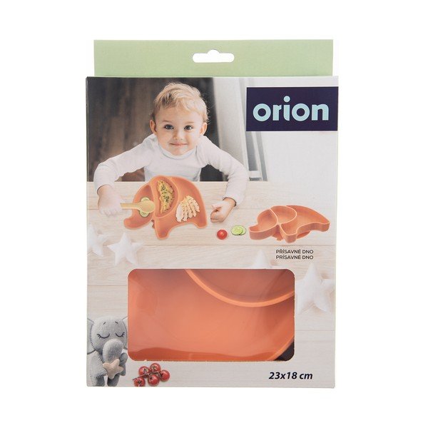 Oranžen silikonski otroški krožnik 18x23 cm Elephant – Orion-image-4