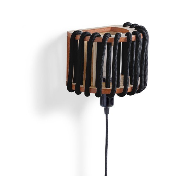 Črna stenska svetilka z leseno strukturo EMKO Macaron, dolžina 20 cm-image-2