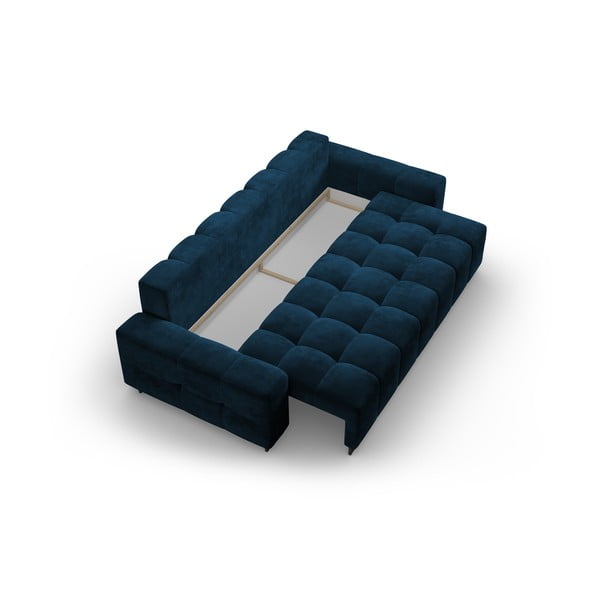 Modra žametna raztegljiva sedežna garnitura s prostorom za shranjevanje 250 cm Wicklow – Cosmopolitan Design-image-3