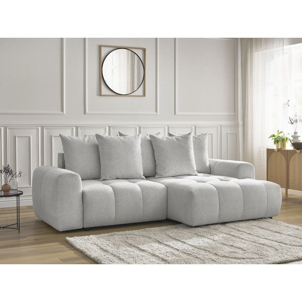 Svetlo siva raztegljiva kotna sedežna garnitura iz šenilje s prostorom za shranjevanje (desni kot/z ležalnikom) Roxelane – Bobochic Paris-image-3