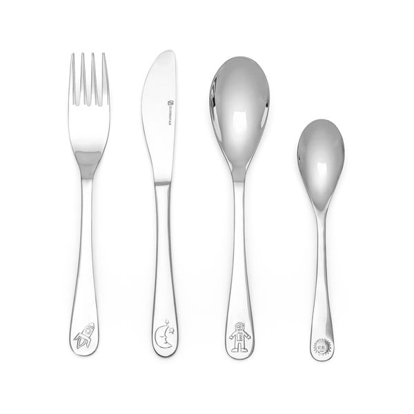 Otroški jedilni pribor iz nerjavečega jekla v srebrni barvi 4 ks Space – Zilverstad-image-2