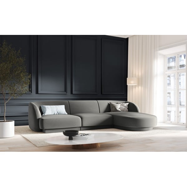 Siva žametna kotna zofa (desni kot) Miley - Micadoni Home-image-1