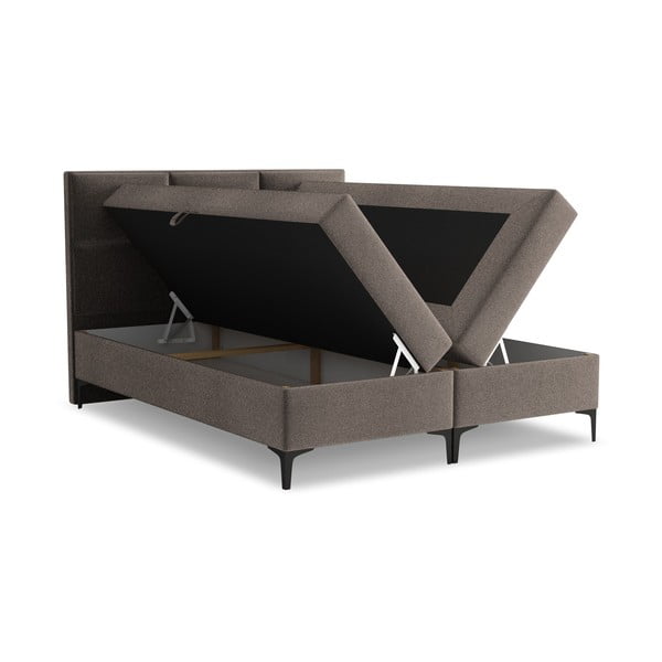 Rjava boxspring postelja s prostorom za shranjevanje 140x200 cm Pakalana – Makamii-image-1