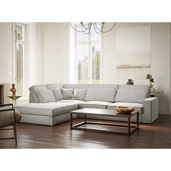 Svetlo siva kotna sedežna garnitura iz šenilje (levi kot/v obliki črke L) Kirou – Maison de Rêve-image-1