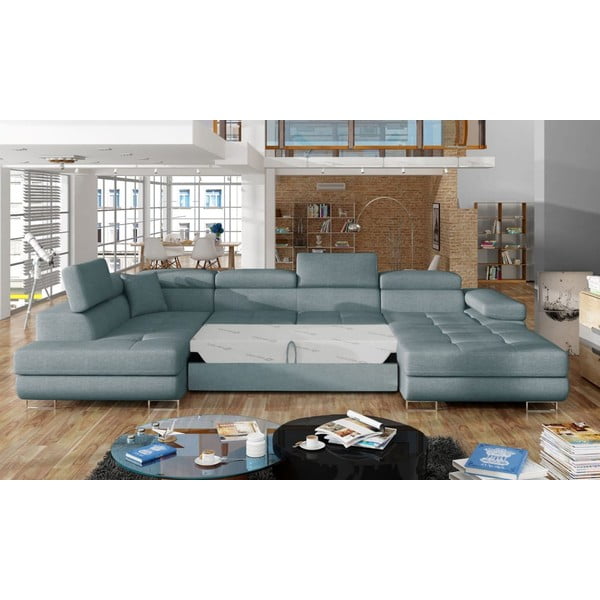 Svetlo modra raztegljiva/s prostorom za shranjevanje kotna sedežna garnitura (levi kot/v obliki črke "U") Rodrigo – ELTAP-image-2