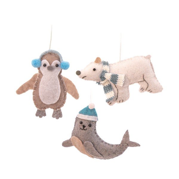 Tekstilni okraski za jelko v kompletu 3 ks 6 cm Arctic Animals – Sass & Belle