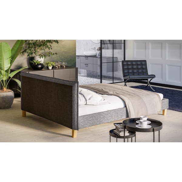 Siva oblazinjena zakonska postelja z letvenim dnom 160x200 cm Tina – Ropez-image-3