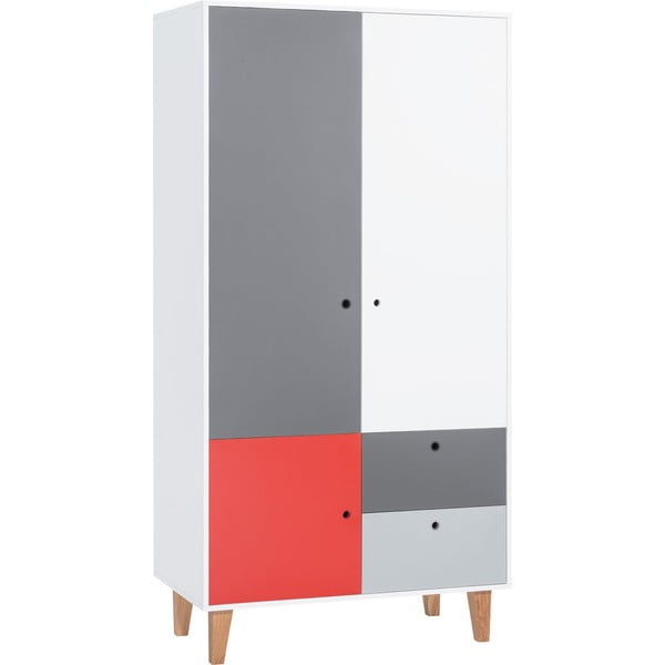 Bela in siva dvovratna garderobna omara z rdečimi detajli Vox Concept
