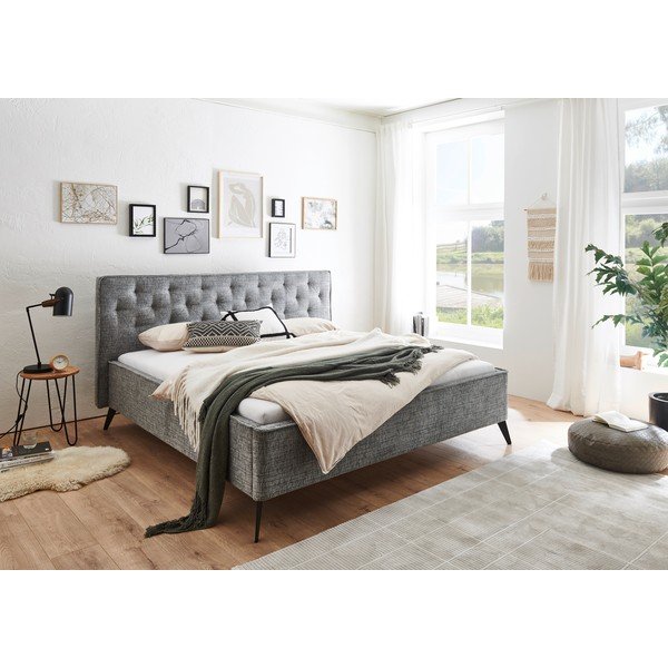 Siva oblazinjena zakonska postelja brez letvenega dna 180x200 cm Alicante – Meise Möbel-image-1