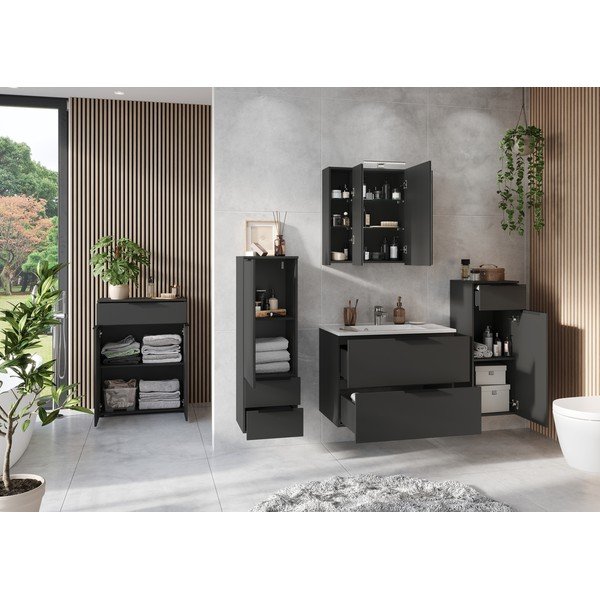 Antracitno siva visoka stenska kopalniška omarica 71x95 cm Crandon – Germania-image-4