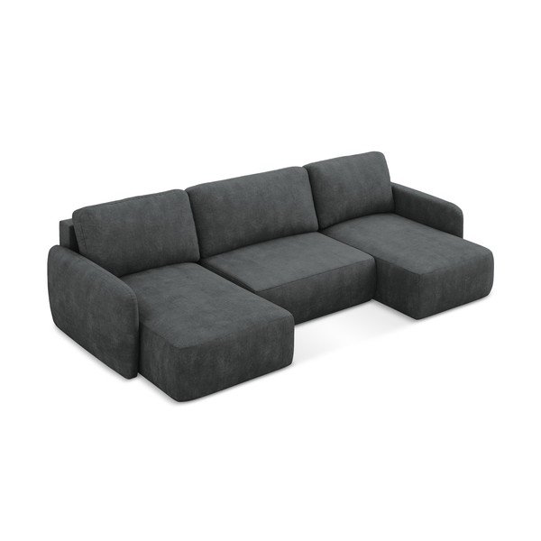 Temno siva raztegljiva kotna sedežna garnitura iz šenilje s prostorom za shranjevanje (v obliki črke "U") Lilo – Makamii-image-2