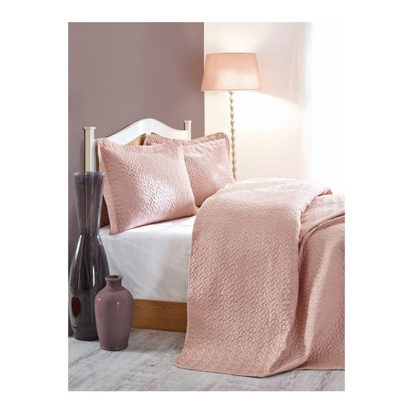 Komplet rožnatega prešitega posteljnega pregrinjala za enojno posteljo Vilim, 180 x 240 cm