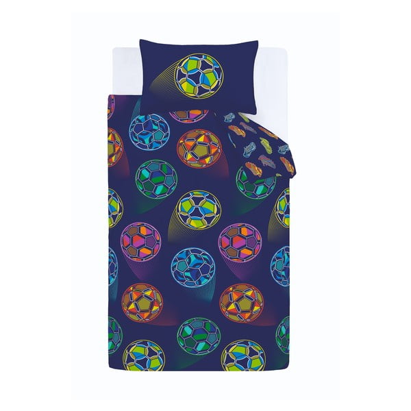 Modra otroška posteljnina za zakonsko posteljo 200x200 cm Bright Football – Catherine Lansfield