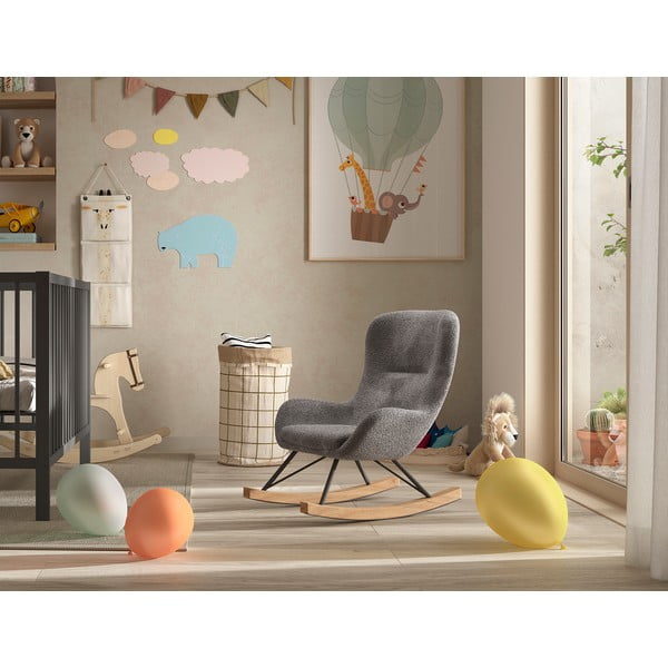 Siv gugalni otroški fotelj iz tkanine bouclé ROCKY – Vipack-image-1