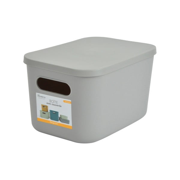 Siva plastična škatla za shranjevanje s pokrovom 24,5x18x15 cm – Homéa-image-3