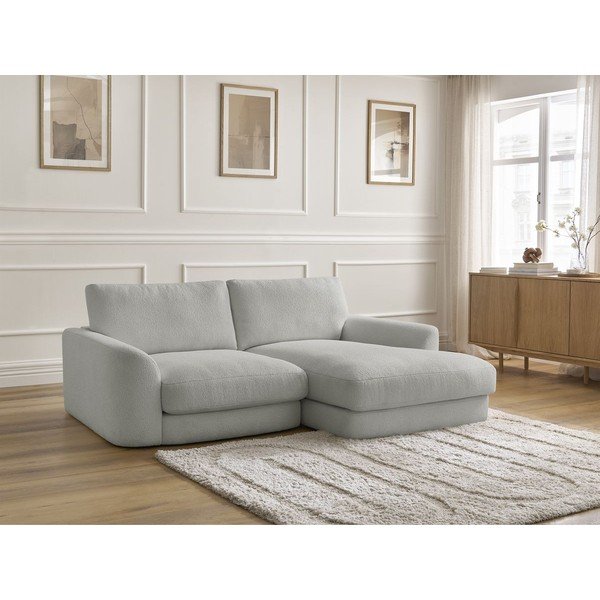 Svetlo siva kotna sedežna garnitura iz tkanine bouclé (desni kot/z ležalnikom) Leonore – Bobochic Paris-image-4