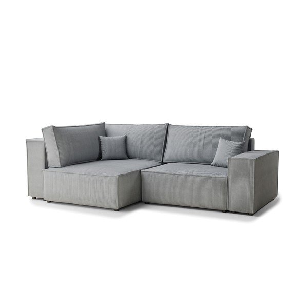 Siva raztegljiva/s prostorom za shranjevanje kotna sedežna garnitura iz rebrastega žameta (levi kot/v obliki črke L) Tonga – Maison de Rêve