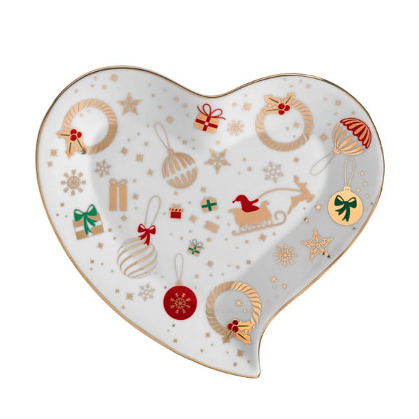 Porcelanast krožnik v obliki srca Brandani Alleluia, dolžina 20 cm