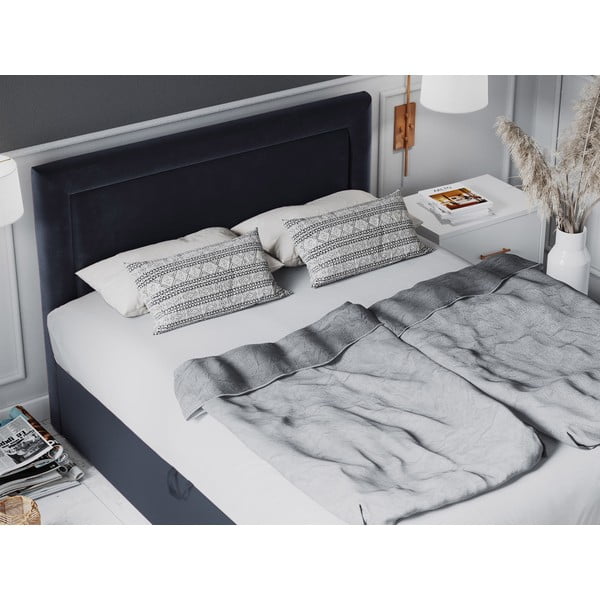 Temno modra žametna zakonska postelja Mazzini Beds Yucca, 160 x 200 cm-image-1