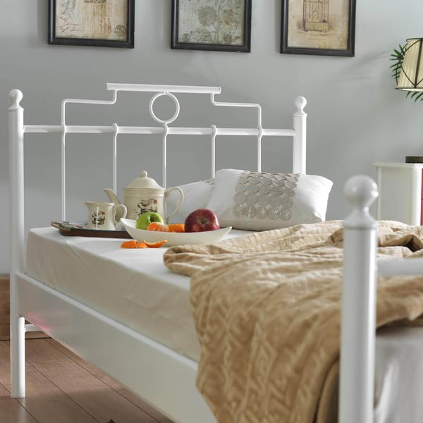 Bela kovinska postelja z letvenim dnom 120x200 cm Hatkus – Kalune Design-image-3