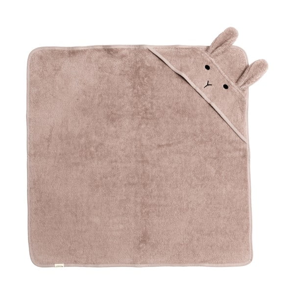 Rožnata/rjava bombažna otroška brisača s kapuco 75x75 cm Rabbit – Kindsgut-image-1